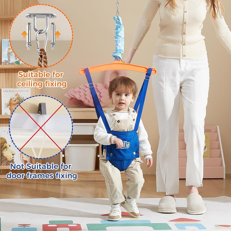 FUNLIO 2 in 1 Baby Jumper with a Ceiling Hook, Baby Walking Harness for 6-24 Months, Baby Jumper for Indoor/Outdoor Play, Infant Jumper Doorway with Adjustable Chain, Easy to Assemble & Store - Blue - Image 2